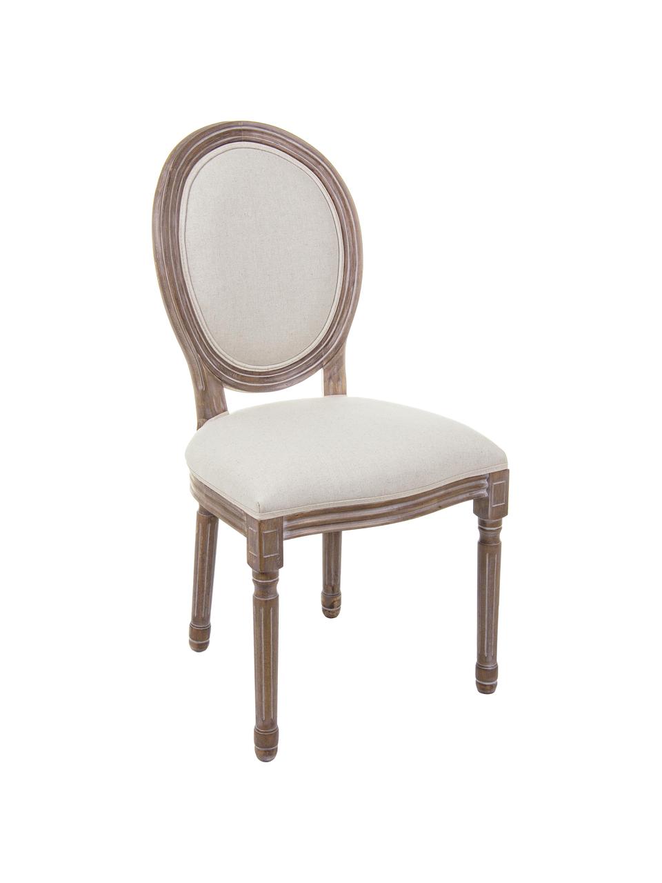 Gestoffeerde stoel Mathilde, 2 stuks, Bekleding: 64% katoen, 36% linnen, Frame: gelakt berkenhout, Lichtbeige, berkenkleurig, B 48  x D 46 cm