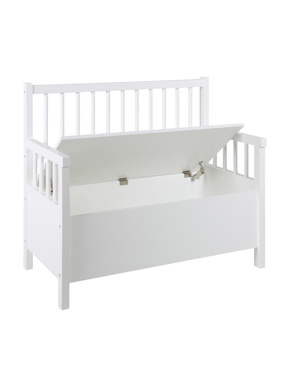 Banc blanc avec rangement Emma, Blanc, beige, larg. 90 x haut. 85 cm
