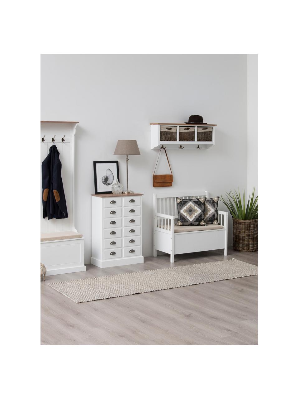 Banc blanc avec rangement Emma, Blanc, beige, larg. 90 x haut. 85 cm