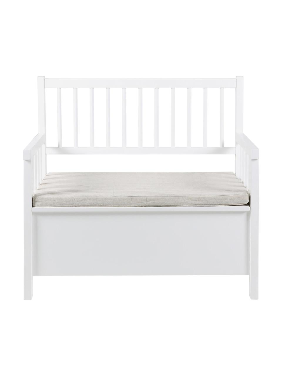 Banc blanc avec rangement Emma, Blanc, beige, larg. 90 x haut. 85 cm