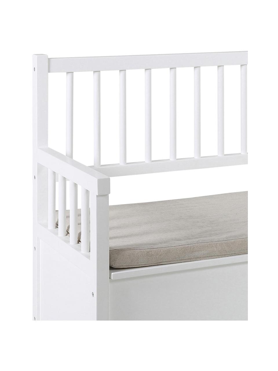 Banc blanc avec rangement Emma, Blanc, beige, larg. 90 x haut. 85 cm