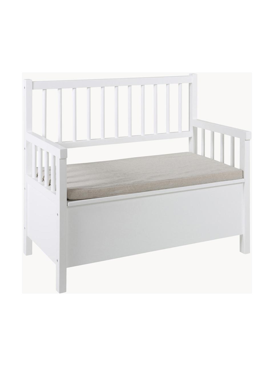 Banc blanc avec rangement Emma, Blanc, beige, larg. 90 x haut. 85 cm