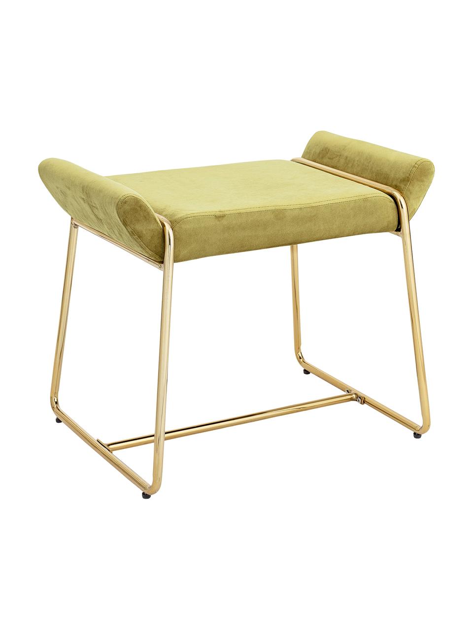 Tabouret en velours Megan en vert, Vert, couleur laitonnée, larg. 60 x haut. 50 cm