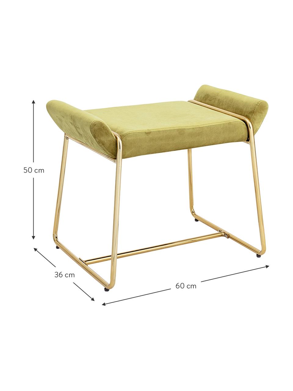 Tabouret en velours Megan en vert, Vert, couleur laitonnée, larg. 60 x haut. 50 cm