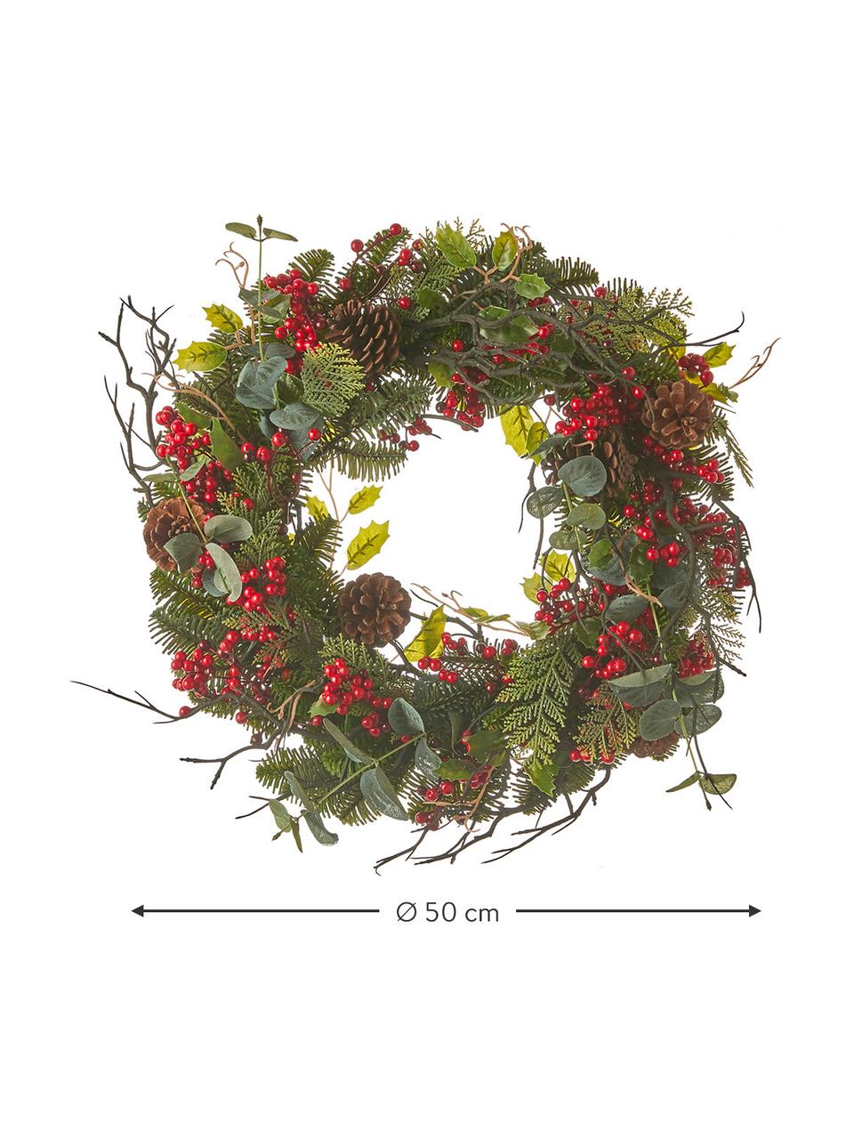 Couronne décorative Noël Addy, Plastique (PVC), Vert, rouge, Ø 50 x haut. 10 cm