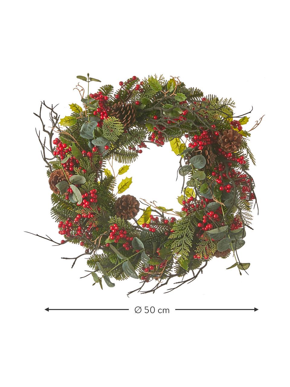 Decoratieve kerstkrans Addy, Kunststof (PVC), Groen, rood, Ø 50 cm, H 10 cm