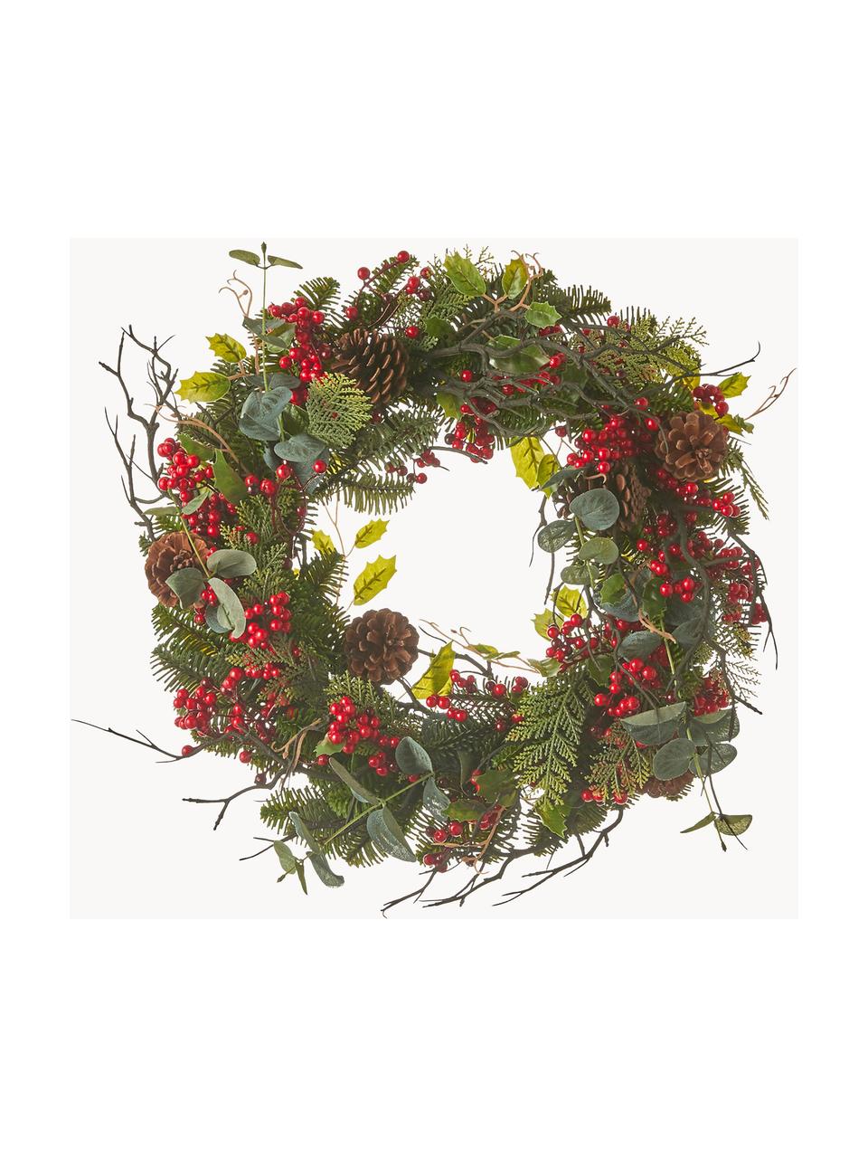 Couronne décorative Noël Addy, Plastique (PVC), Vert, rouge, Ø 50 x haut. 10 cm