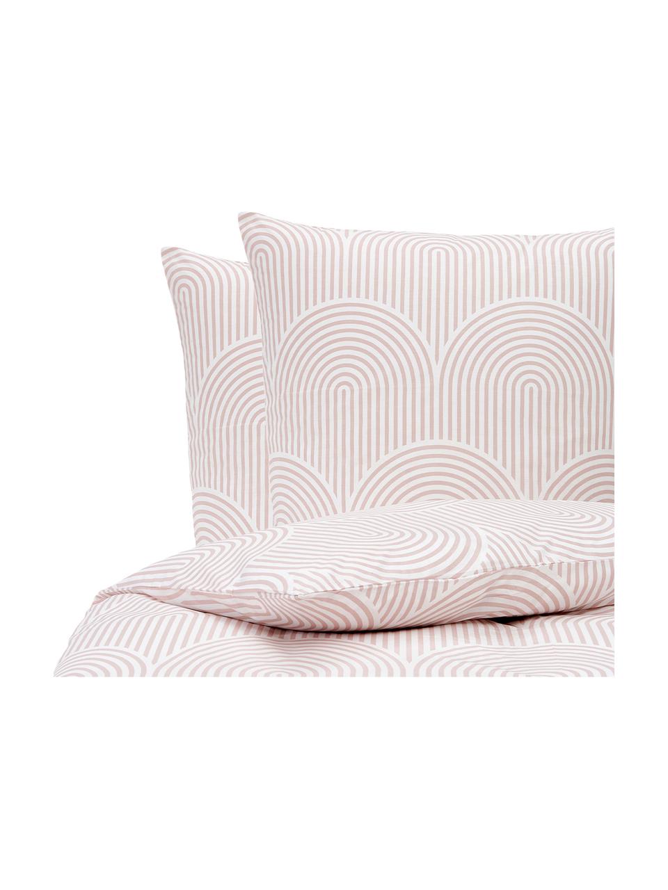 Vzorovaná bavlnená posteľná bielizeň Arcs, Bledoružová, biela