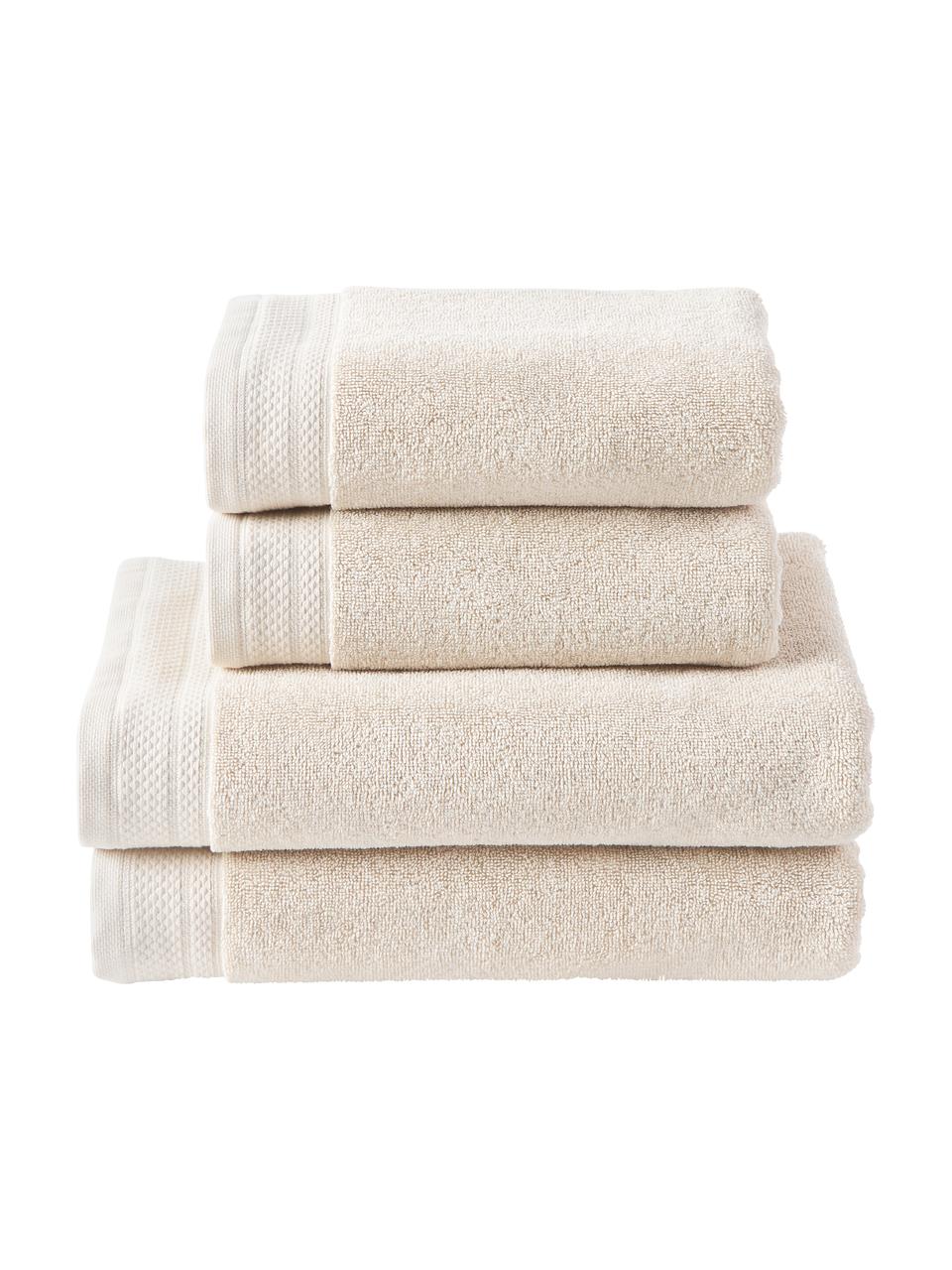 Komplet ręczników z bawełny organicznej Premium, 4 elem., Jasny beżowy, Komplet z różnymi rozmiarami