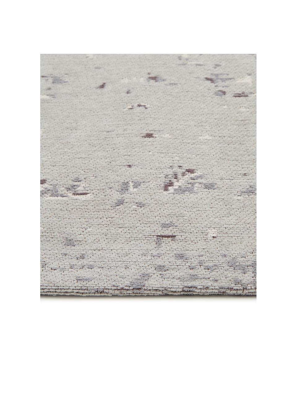 Tapis en chenille vintage tissé à la main Rebel, Gris clair, crème