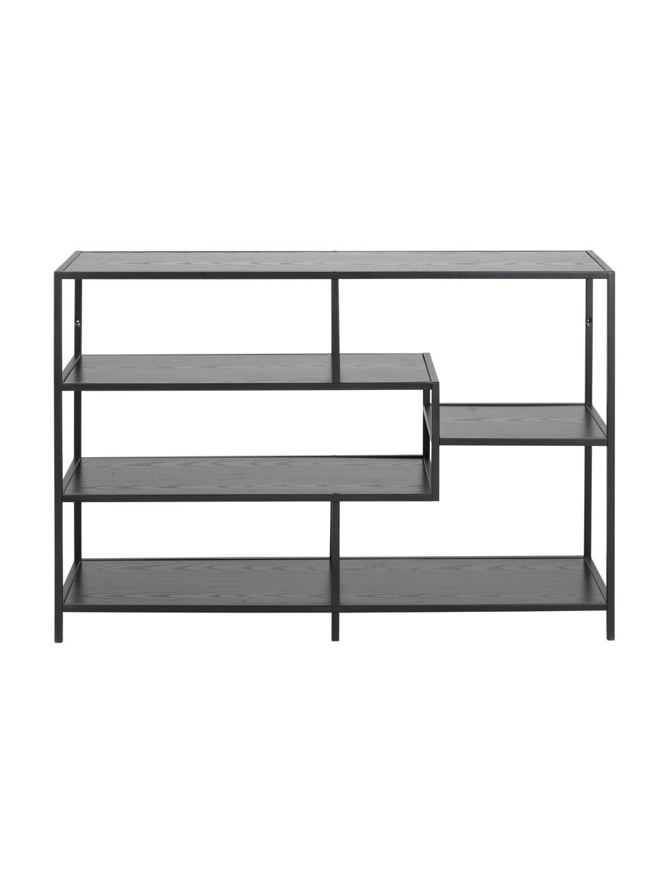 Estantería de madera y metal Seaford, Estantes: tablero de fibras de dens, Estructura: metal con pintura en polv, Negro, An 114 x Al 78 cm
