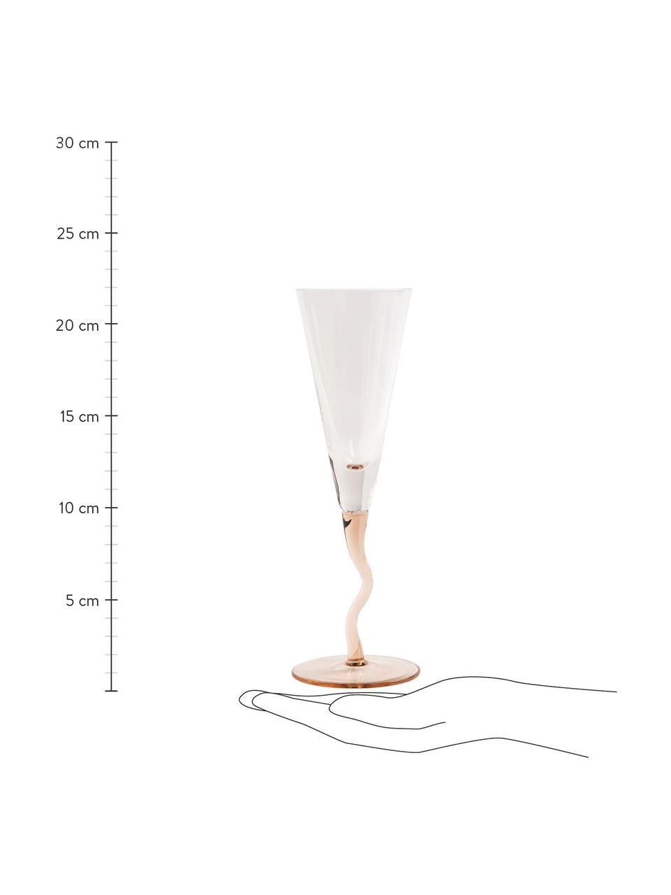Krištáľové poháre na šampanské Curly, 2 ks, Sklo, Bledoružová, priehľadná, Ø 7 x V 22 cm, 100 ml