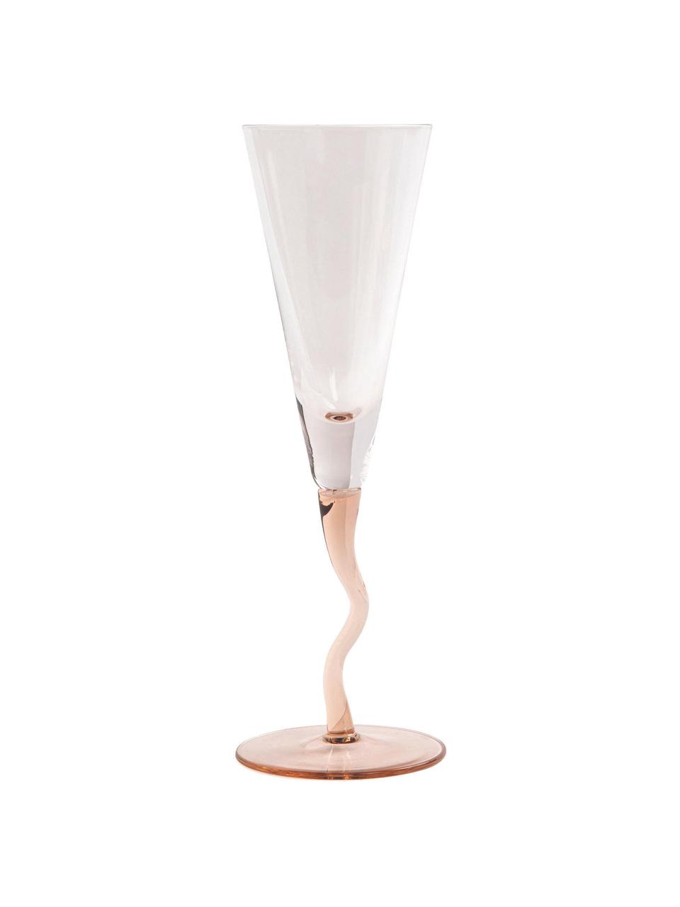 Copas flauta de champán de cristal Curly, 2 uds., Vidrio, Rosa transparente, Ø 7 x Al 22 cm, 100 ml