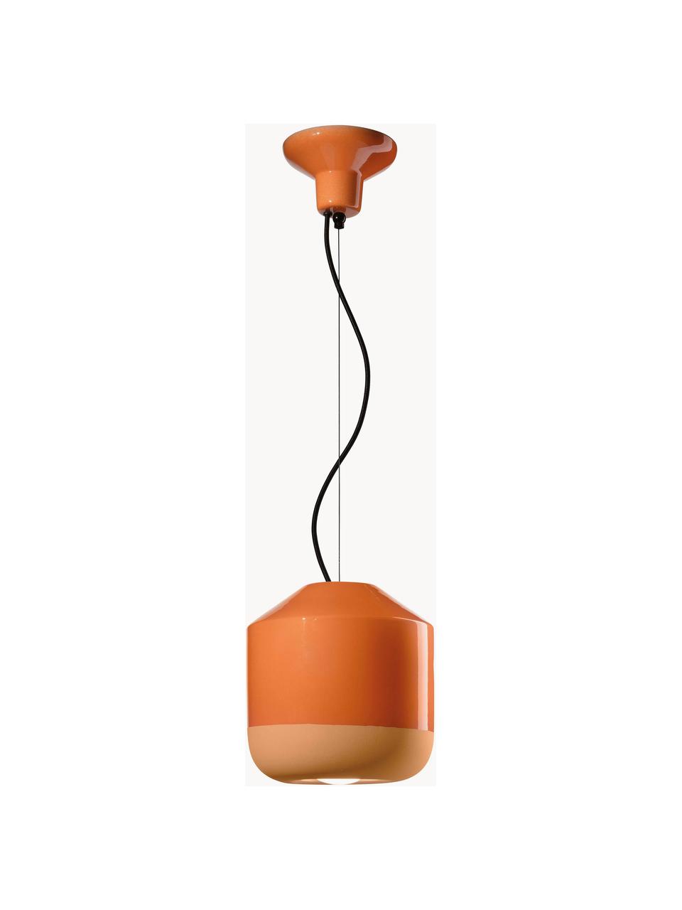 Kleine Pendelleuchte Bellota, handgefertigt, Lampenschirm: Keramik, Baldachin: Aluminium, pulverbeschich, Orange, Ø 24 x H 25 cm