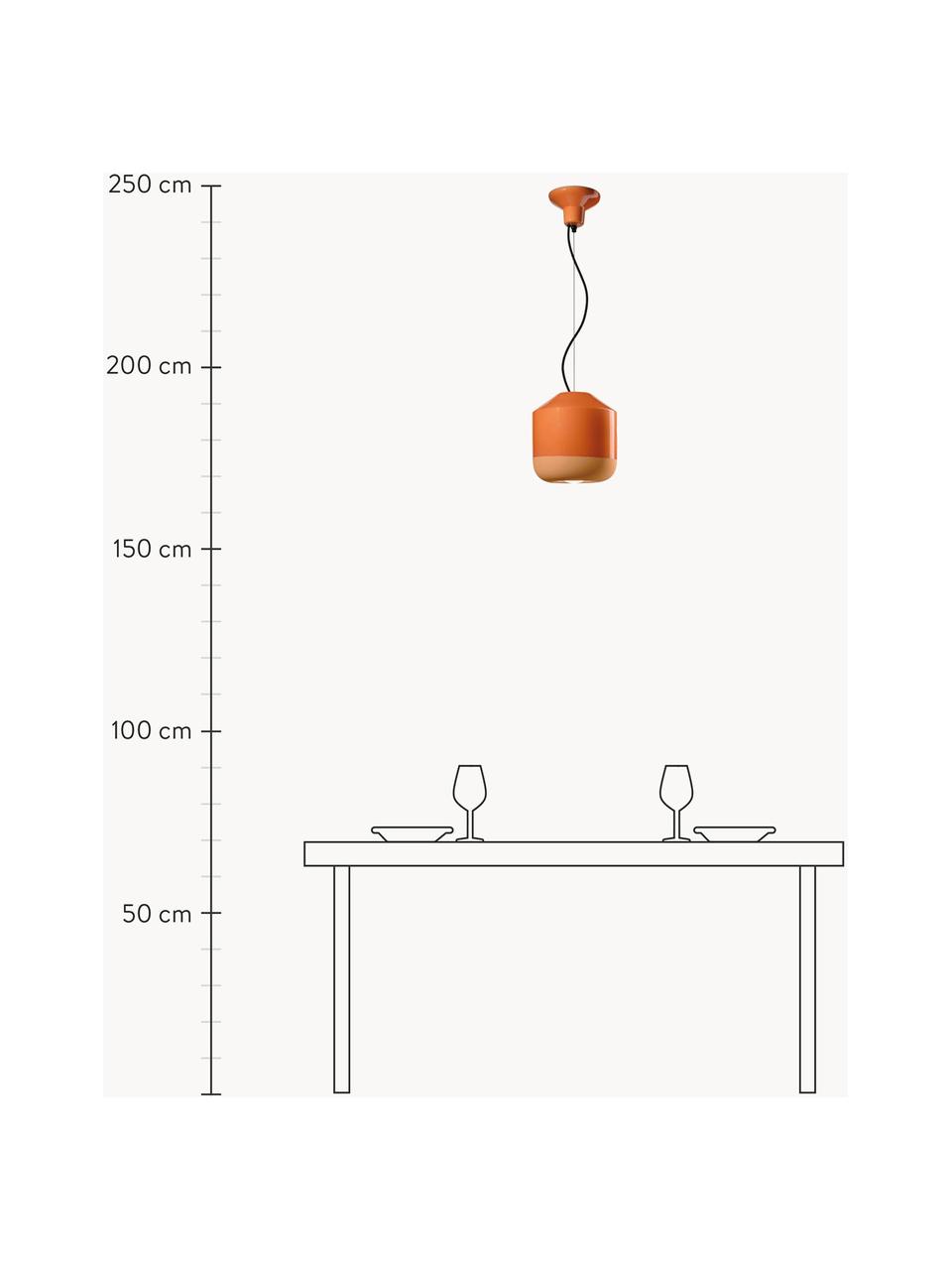 Kleine Pendelleuchte Bellota, handgefertigt, Lampenschirm: Keramik, Baldachin: Aluminium, pulverbeschich, Orange, Ø 24 x H 25 cm
