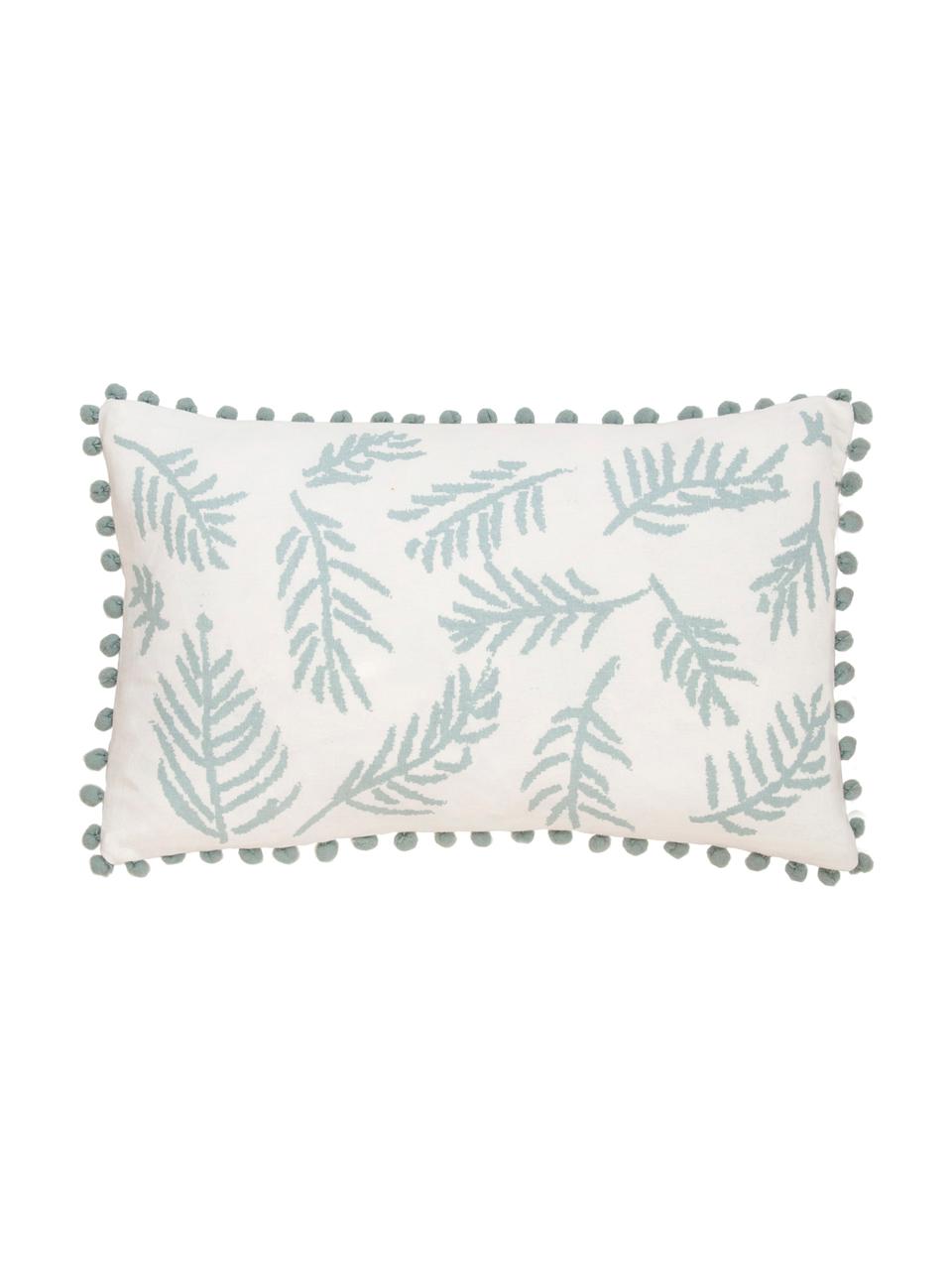 Housse de coussin rectangulaire pur coton Jungle, Blanc, bleu