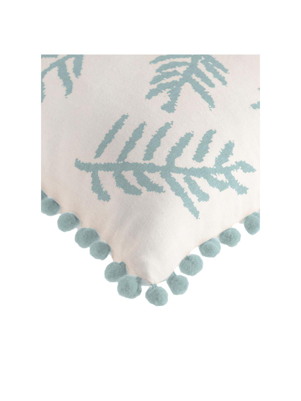 Povlak na polštář s bambulemi a motivem listů Jungle, Bílá, modrá