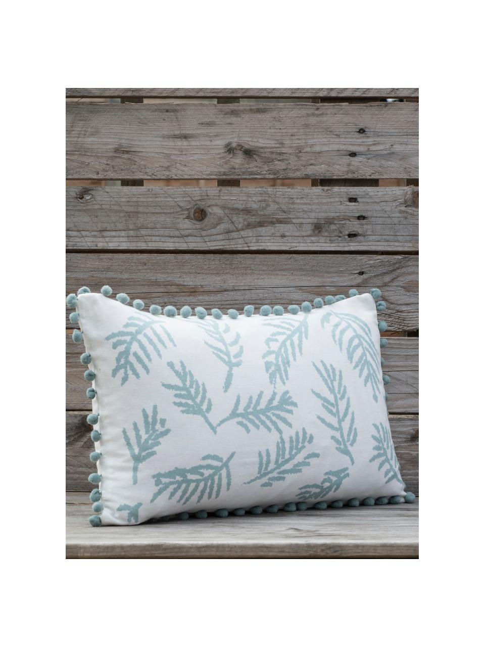 Housse de coussin rectangulaire pur coton Jungle, Blanc, bleu