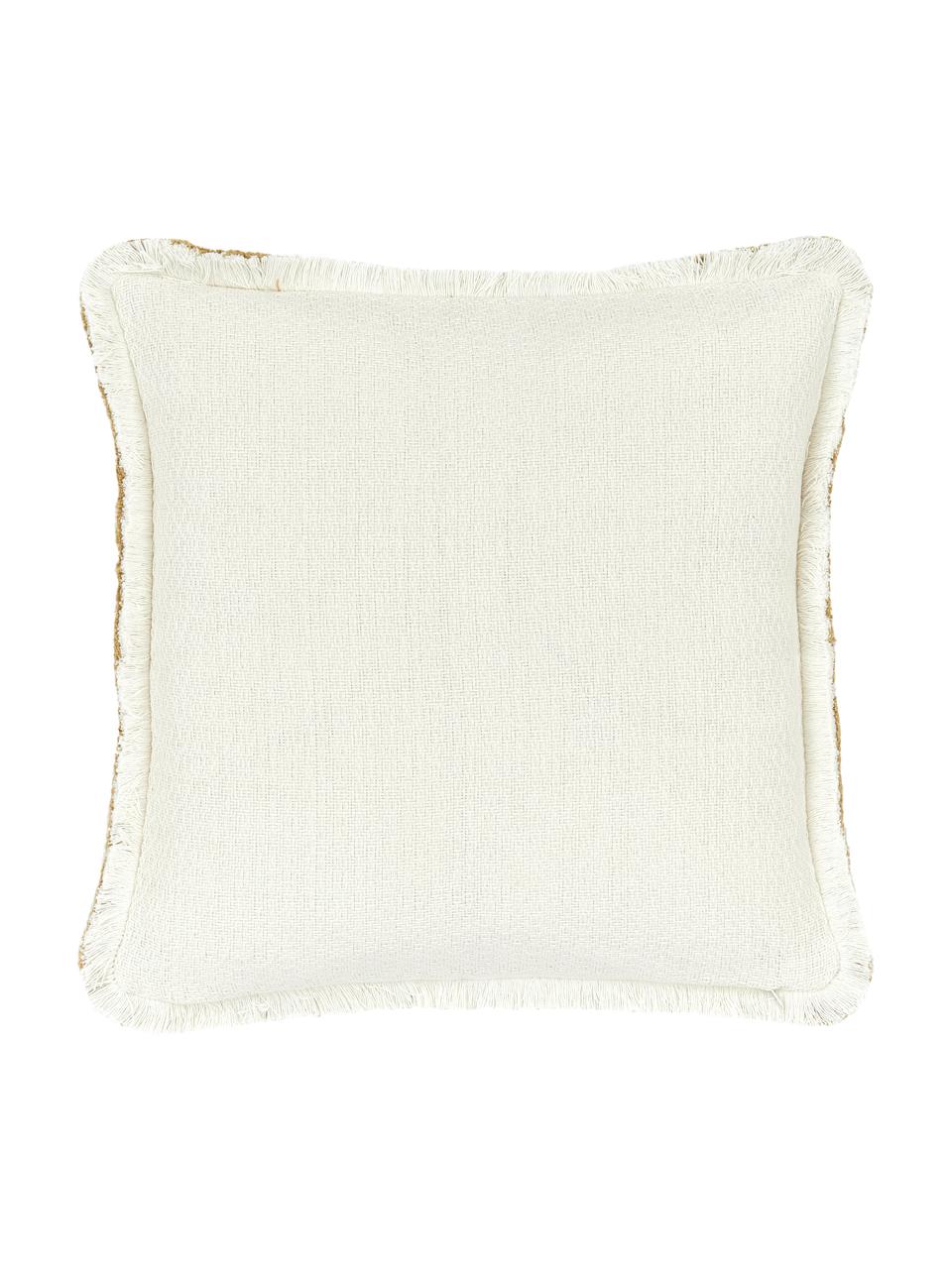 Dwustronna poszewka na poduszkę z frędzlami Loran, 100% bawełna, Musztardowy, kremowobiały, S 40 x D 40 cm