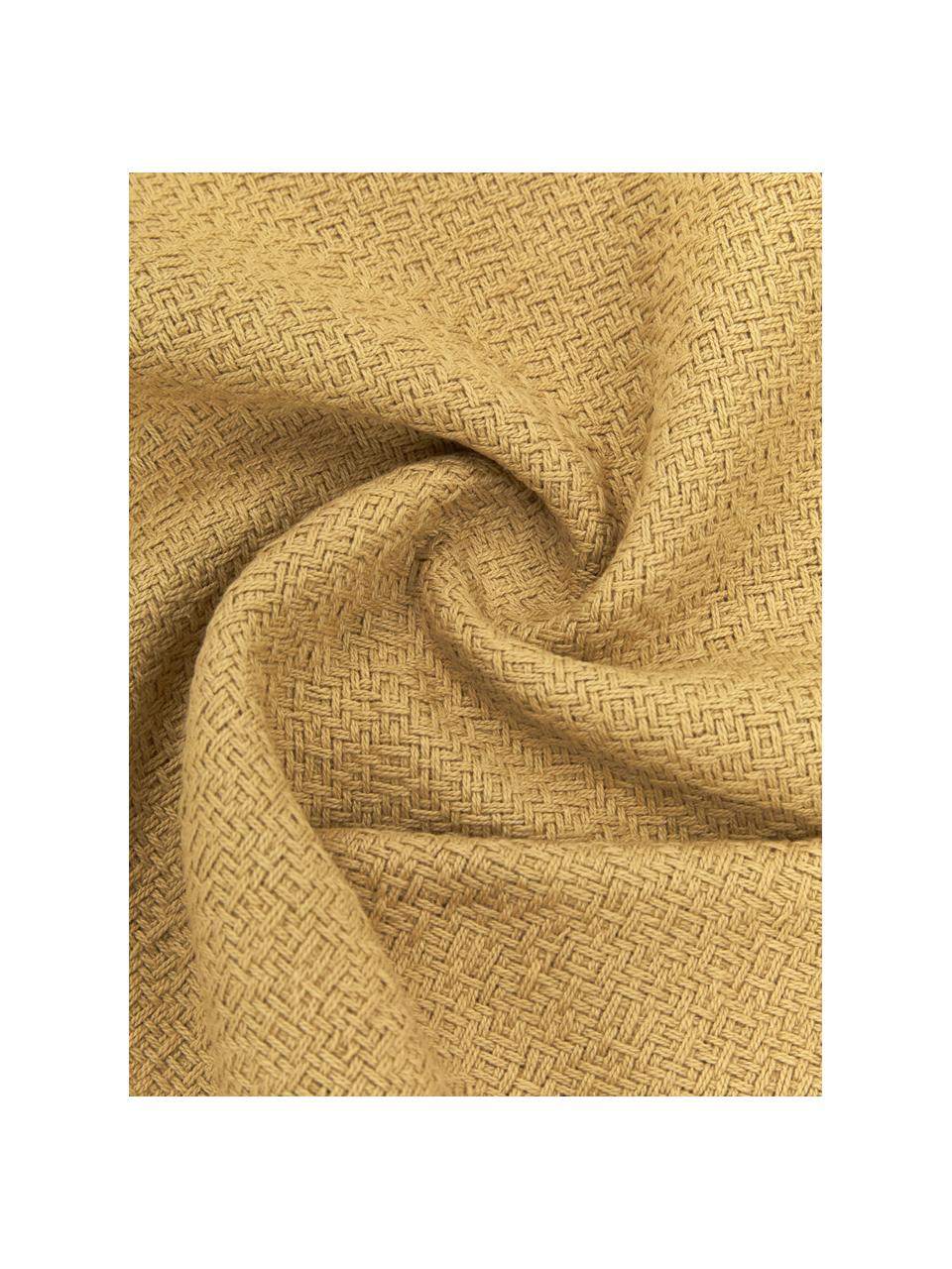 Oboustranný povlak na polštář s třásněmi Loran, 100 % bavlna, Hořčičná žlutá, krémově bílá, Š 40 cm, D 40 cm