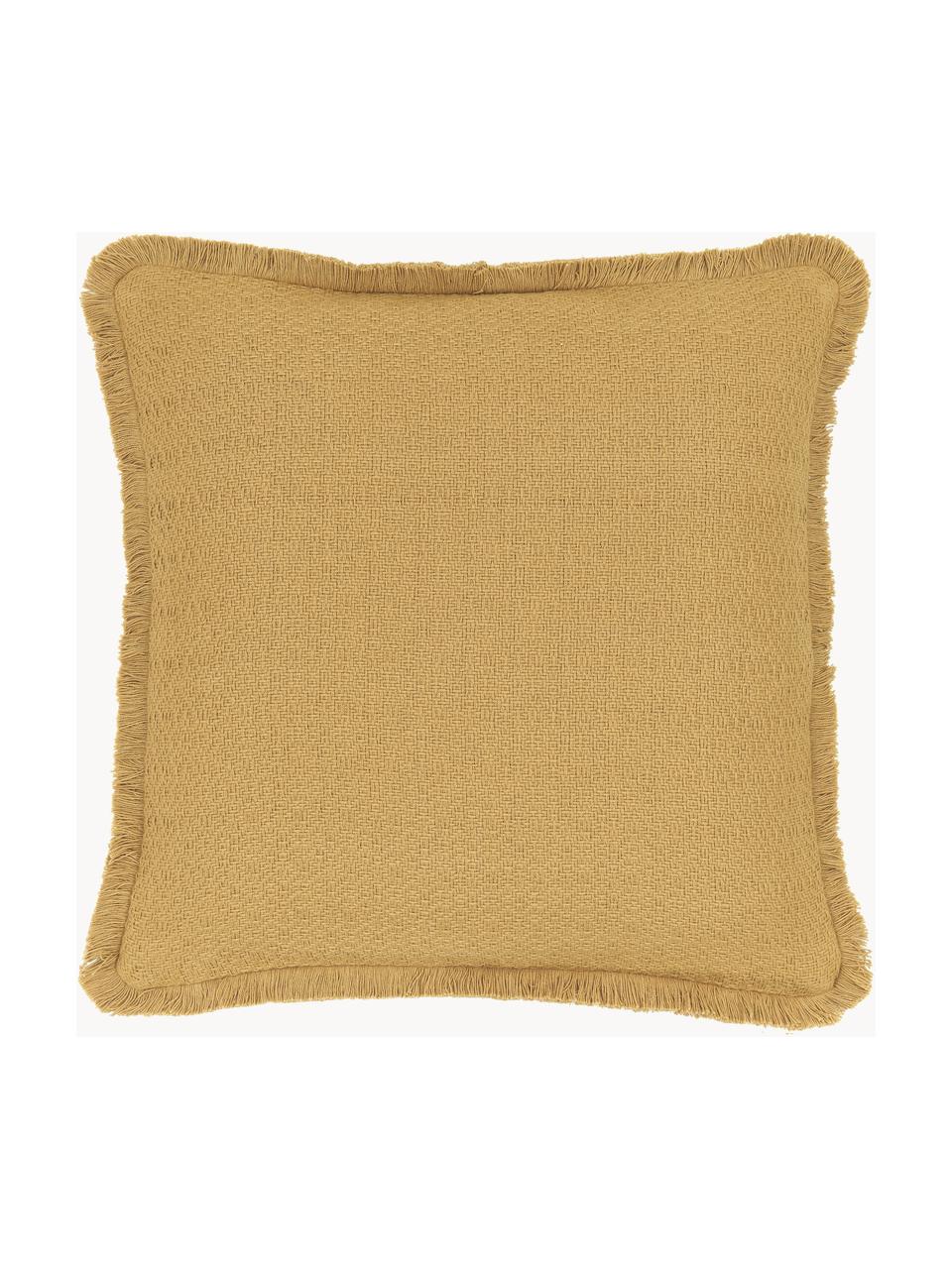 Housse de coussin 40x40 jaune, réversible Loran, 100 % coton, Jaune moutarde, blanc crème, larg. 40 x long. 40 cm