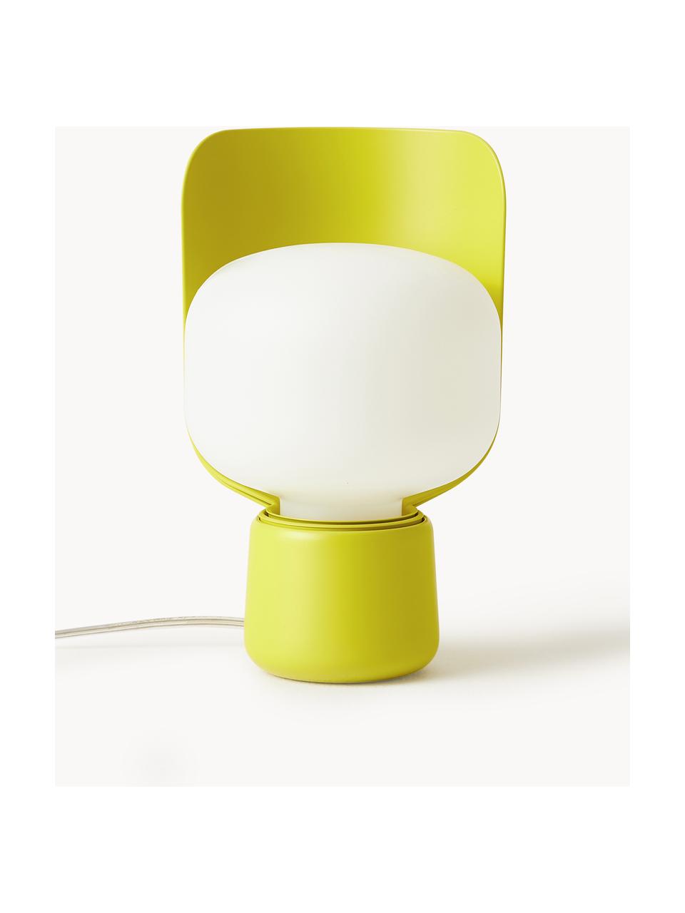 Kleine tafellamp Blom, handgemaakt, Lampenkap: kunststof, Wit, lichtgroen, Ø 15 x H 24 cm