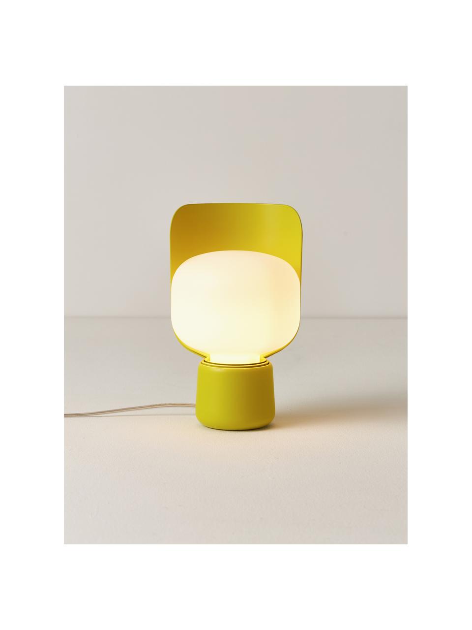 Kleine tafellamp Blom, handgemaakt, Lampenkap: kunststof, Wit, lichtgroen, Ø 15 x H 24 cm
