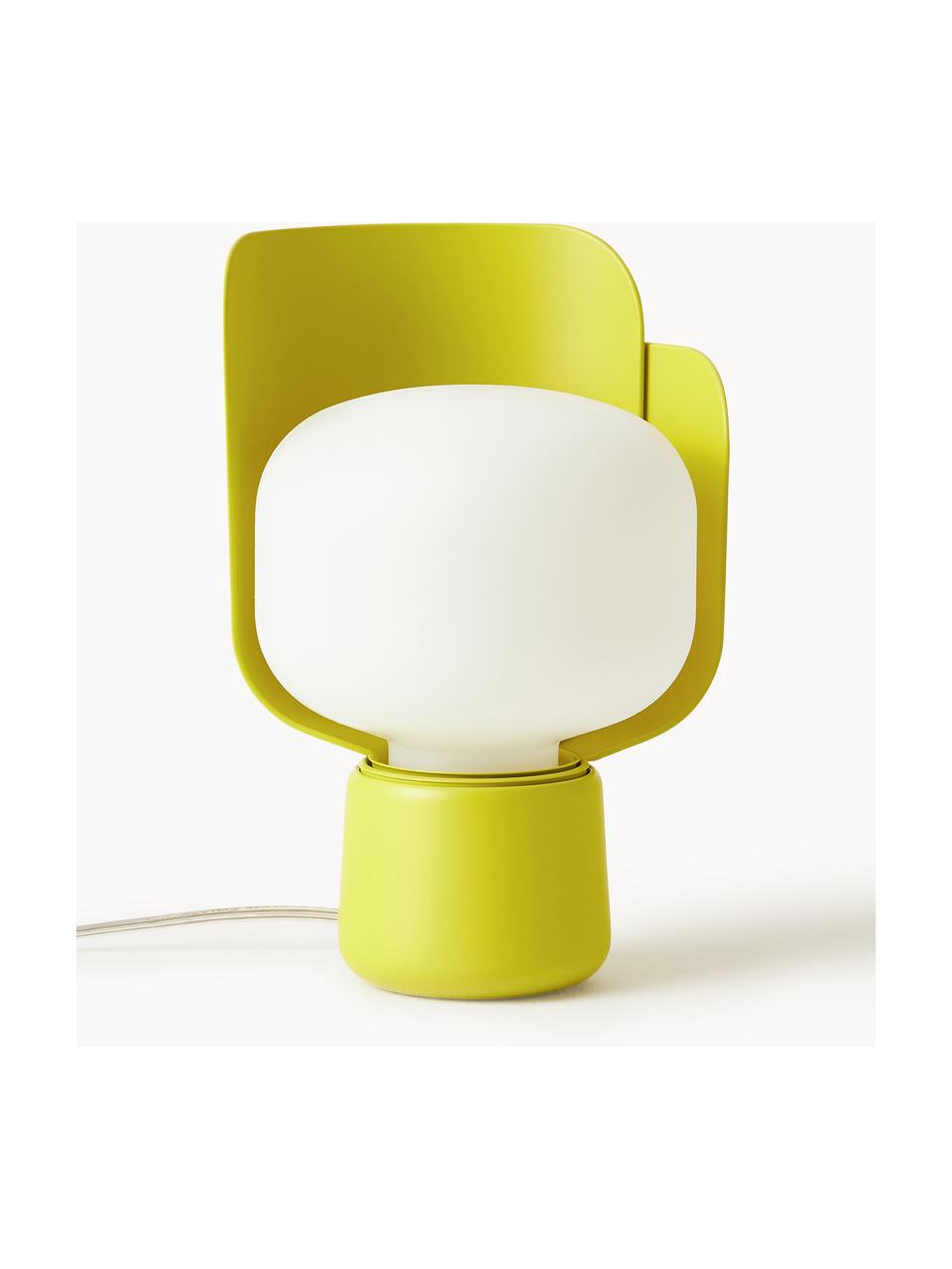 Petite lampe à poser artisanale Blom, Blanc, vert clair, Ø 15 x haut. 24 cm