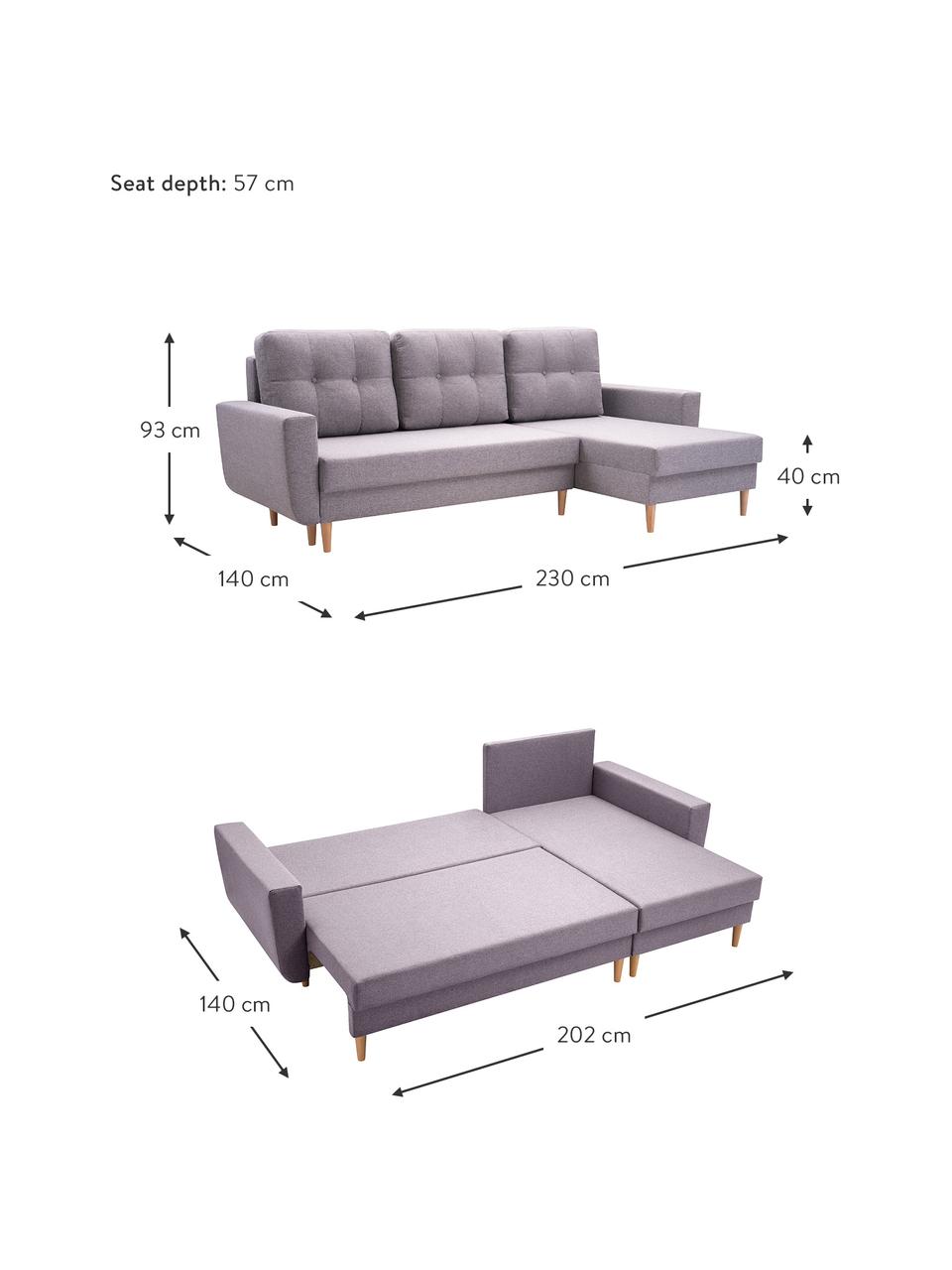 Sofa narożna z funkcją spania i miejscem do przechowywania Neo (4-osobowa), Tapicerka: 100% poliester, Jasny szary, S 230 x G 140 cm