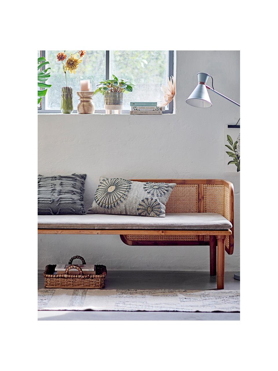 Lit de repos en bois de teck Felucca, Velours vert olive, bois de teck, larg. 69 x long. 153 cm