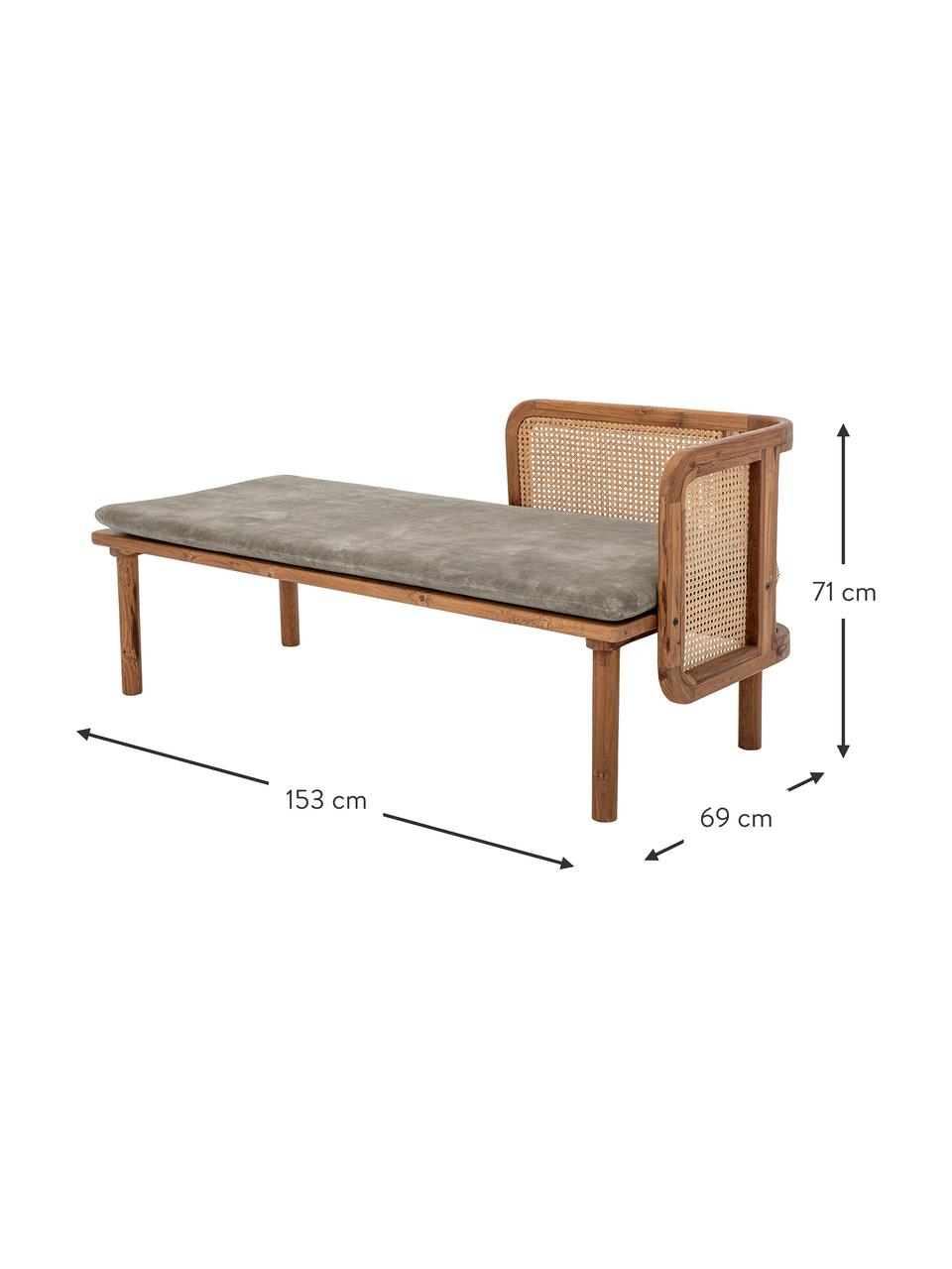 Lit de repos en bois de teck Felucca, Velours vert olive, bois de teck, larg. 69 x long. 153 cm