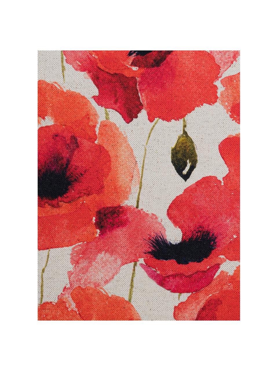 Kussenhoes Poppy met klaproos motief, 85% linnen, 15% katoen, Rood, wit, zwart, 40 x 40 cm