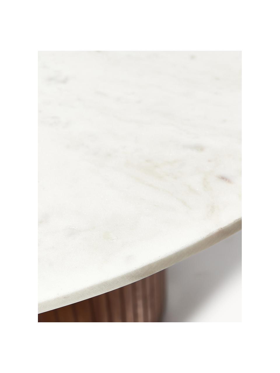 Tavolo rotondo con piano in marmo Nelly, Ø 115 cm, Bianco marmorizzato, legno di quercia scuro, Ø 115 cm