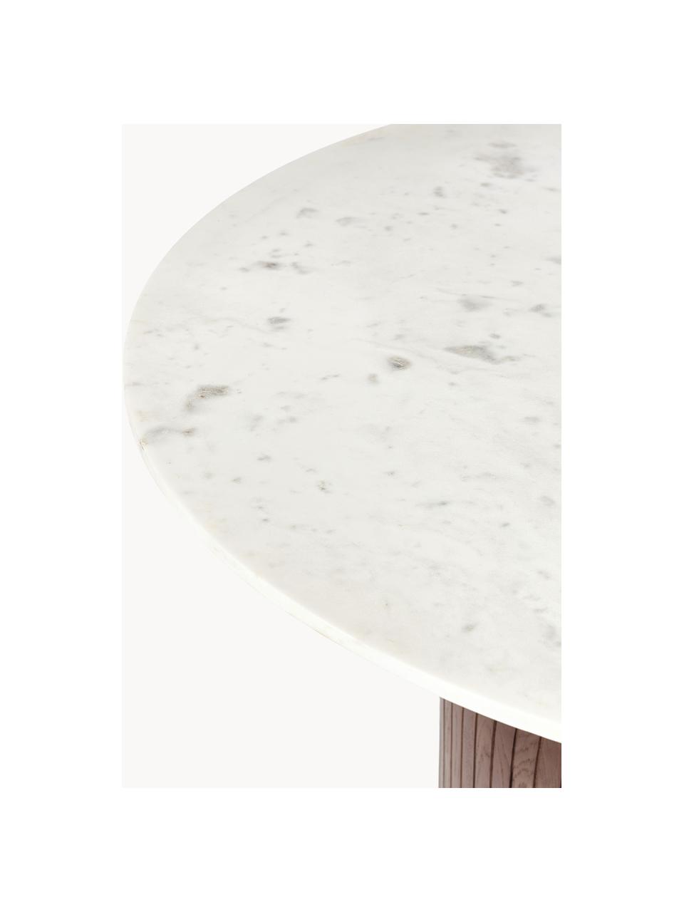 Runder Esstisch Nelly mit Marmor-Tischplatte, Ø 115 cm, Tischplatte: Marmor, Weiss, marmoriert, dunkles Mangoholz, Ø 115 cm
