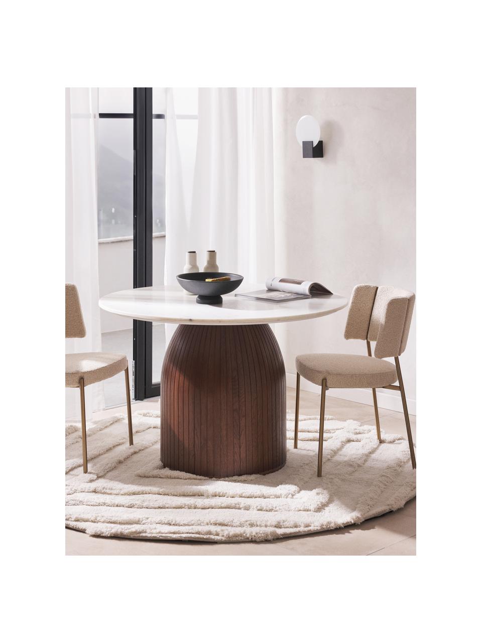 Mesa de comedor redonda con tablero de mármol Nelly, Ø 115 cm, Tablero: mármol, Patas: madera de mango, madera d, Mármol blanco, madera de mango oscura, Ø 115 cm