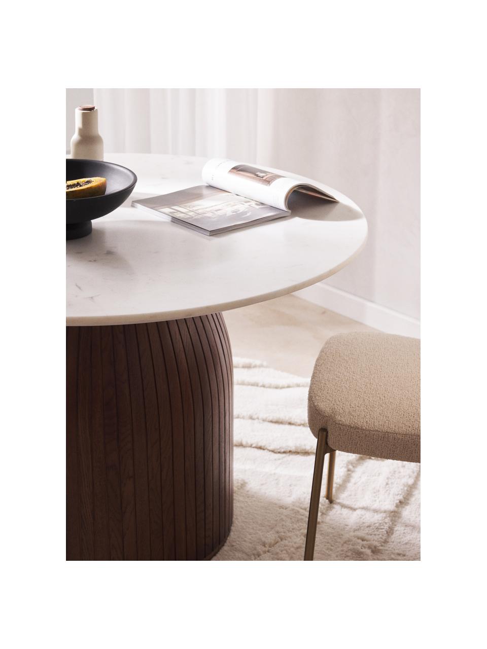 Runder Esstisch Nelly mit Marmor-Tischplatte, Ø 115 cm, Tischplatte: Marmor, Weiß, marmoriert, dunkles Mangoholz, Ø 115 cm