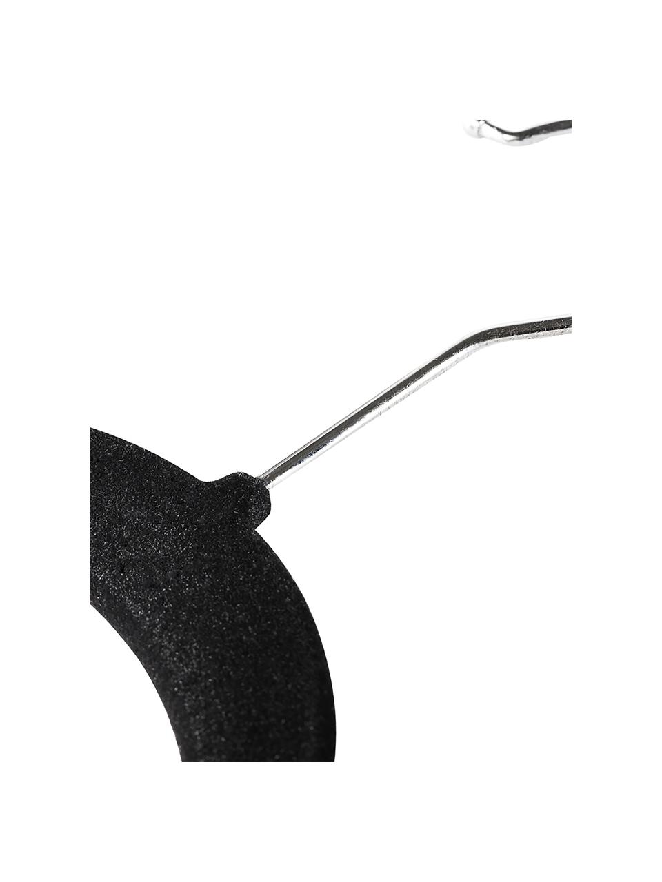 Kleiderbügel Black Velvet, 12 Stück, Haken: Metall, Bezug: Nylonbeflockung, Schwarz, B 42 x H 25 cm