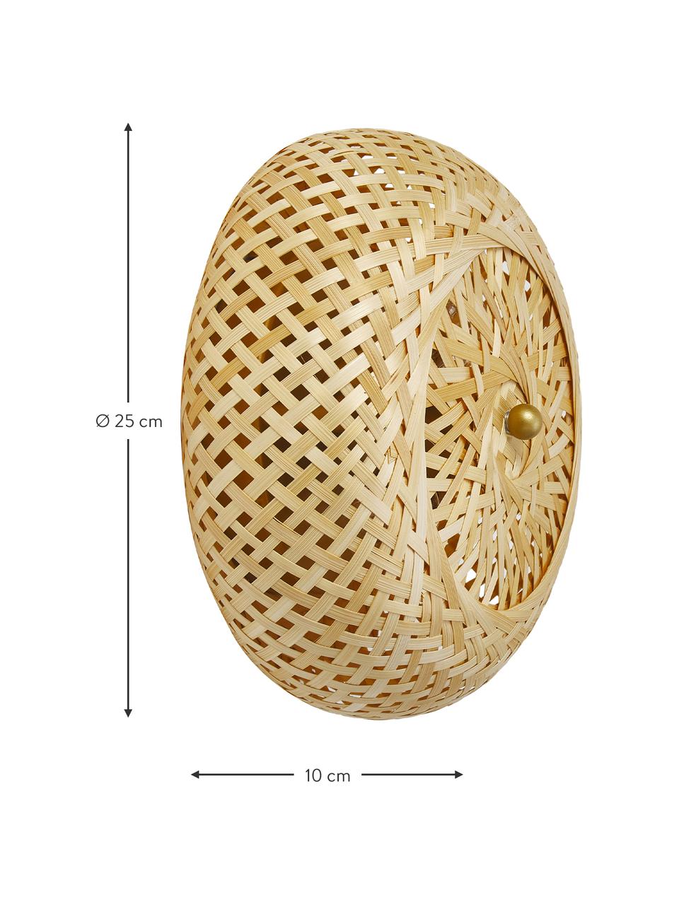 Applique di design in bambù naturale Evelyn, Paralume: bambù, Marrone chiaro, dorato, Ø 25 x Prof. 10 cm