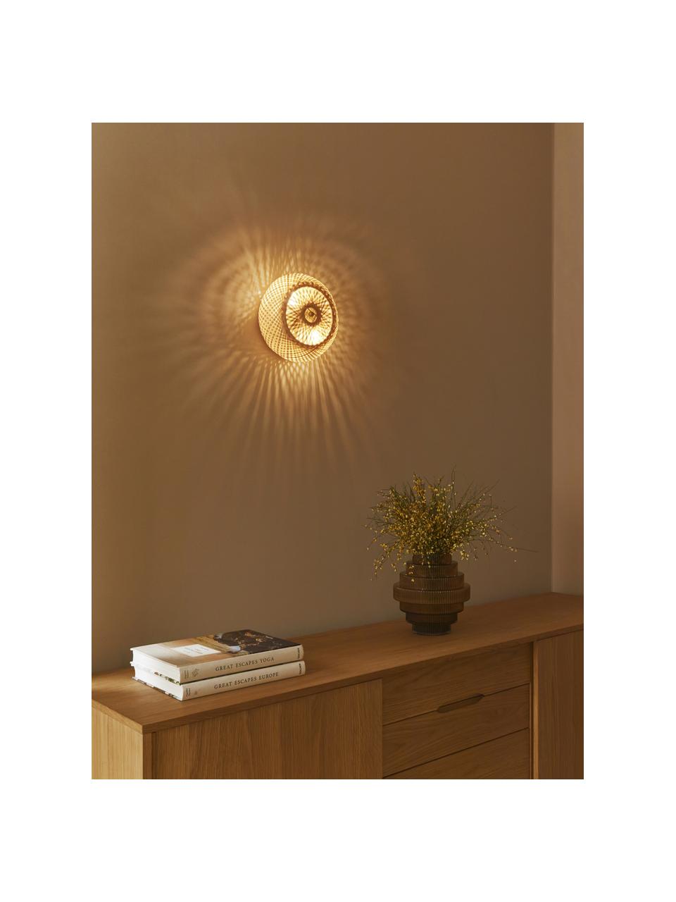 Dizajnová nástenná lampa z bambusu Evelyn, Svetlohnedá, odtiene zlatej, Ø 25 cm, H 10 cm