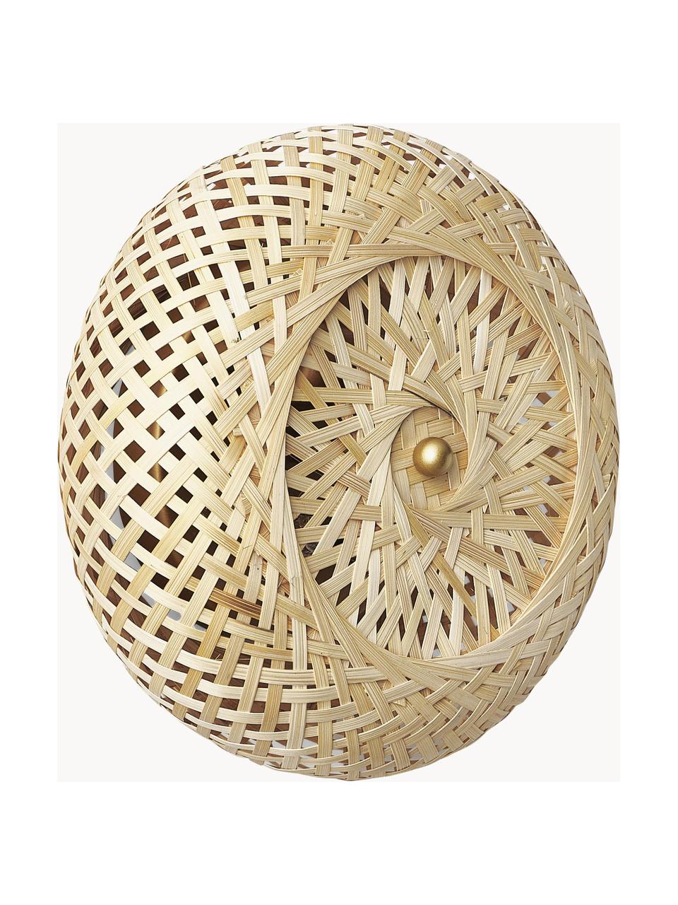 Design wandlamp Evelyn van bamboehout, naturel, Lampenkap: bamboe, Lichtbruin, goudkleurig, Ø 25 cm, D 10 cm
