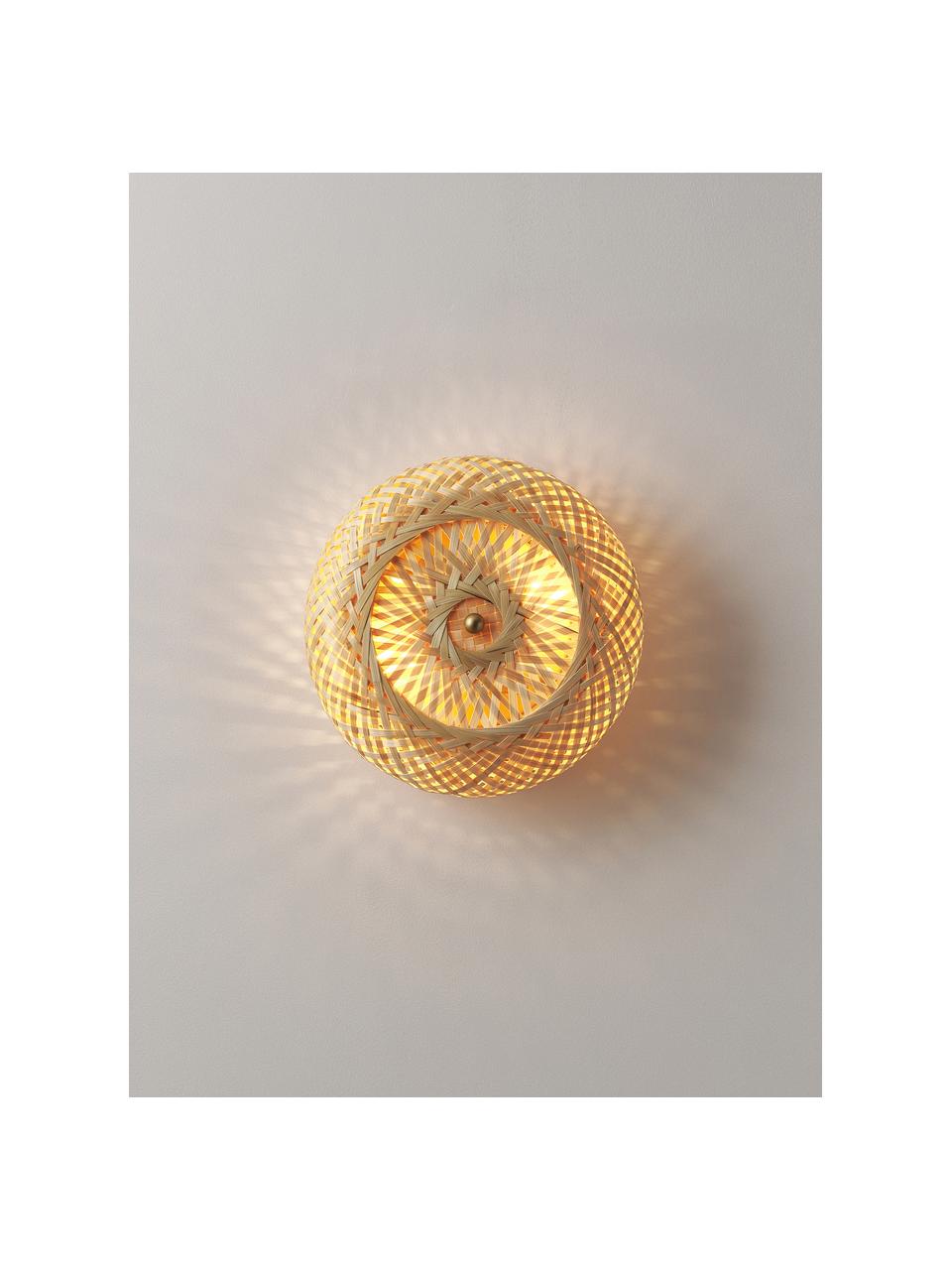 Dizajnové nástenné svietidlo z bambusu Evelyn, Svetlohnedá, odtiene zlatej, Ø 25 cm, H 10 cm
