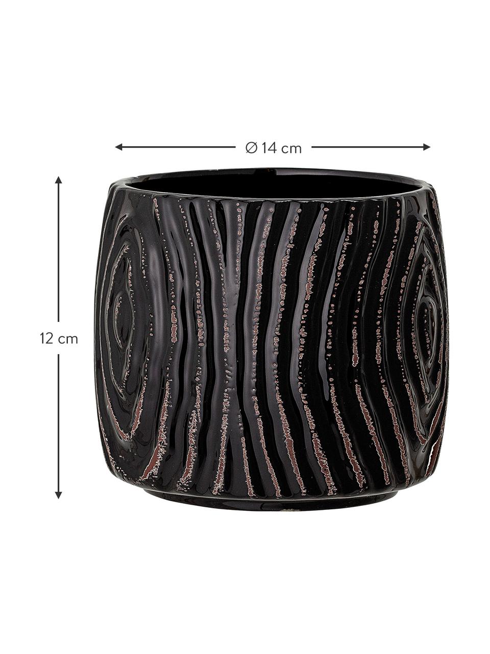 Cache-pot grès cérame Hena, Grès cérame, Noir, brun, Ø 14 x haut. 12 cm