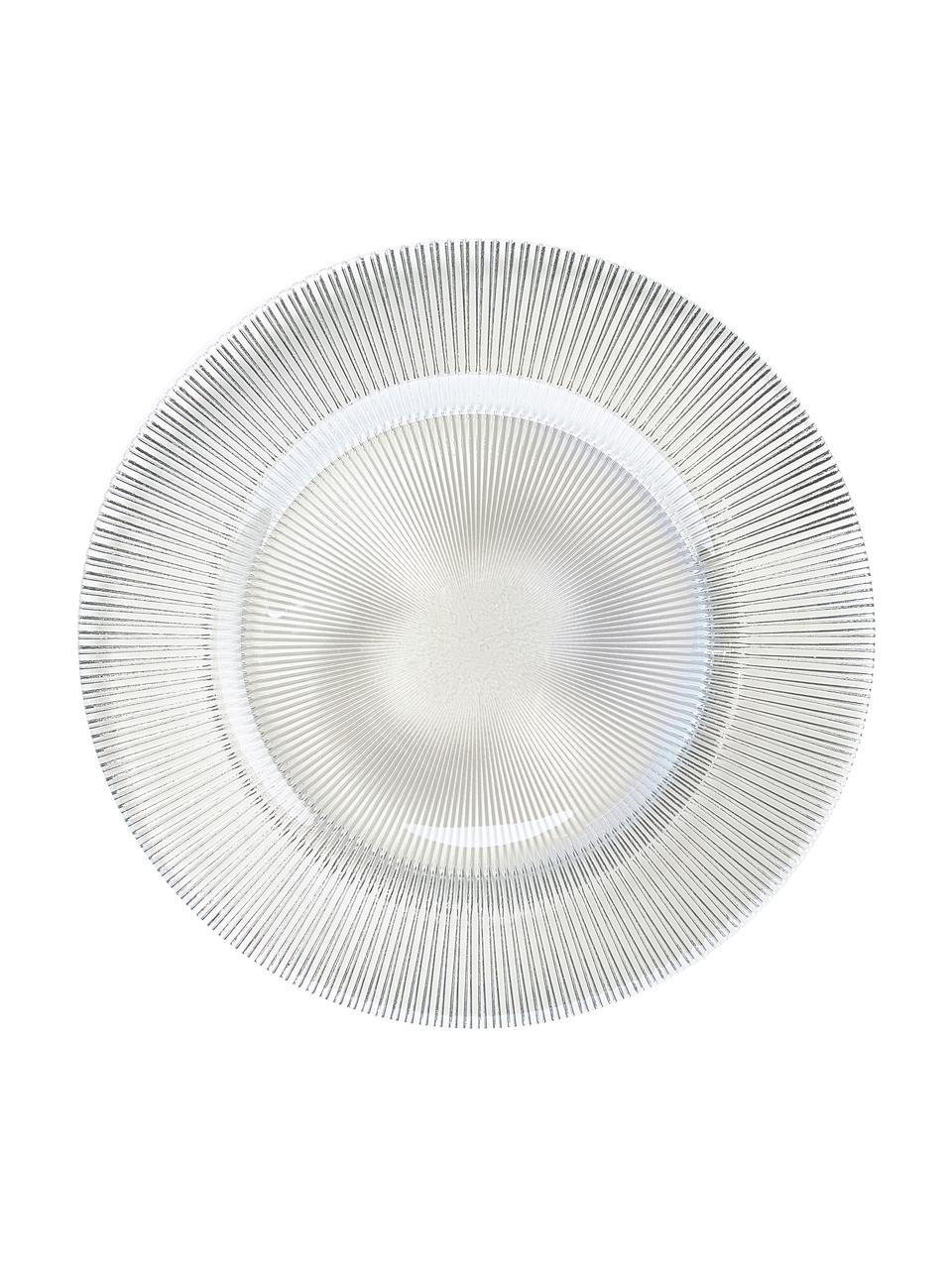 Platos llanos de vidrio con relieves Luce, 6 uds., Vidrio, Transparente, Ø 28 x Al 2 cm