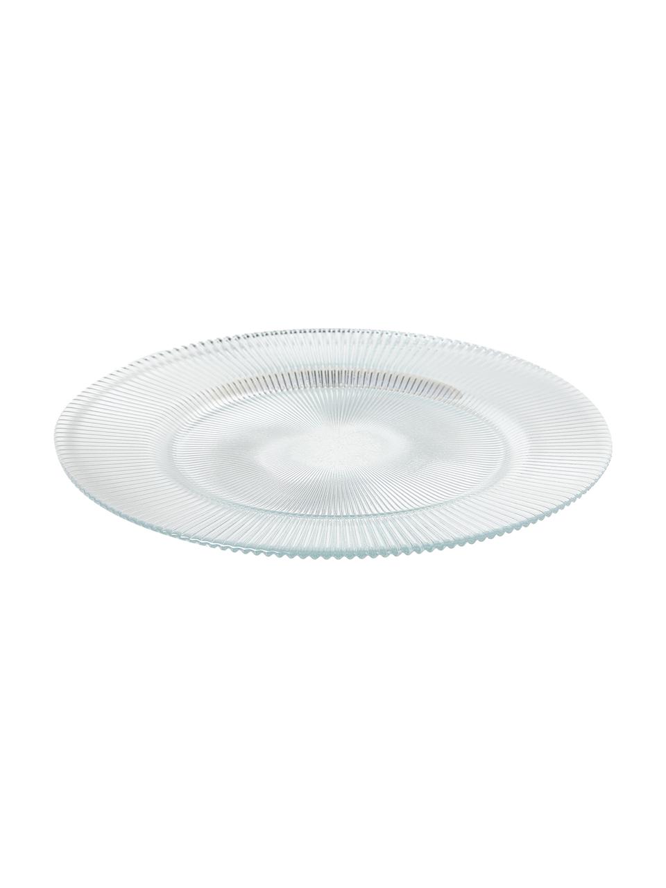 Platos llanos de vidrio con relieves Luce, 6 uds., Vidrio, Transparente, Ø 28 x Al 2 cm