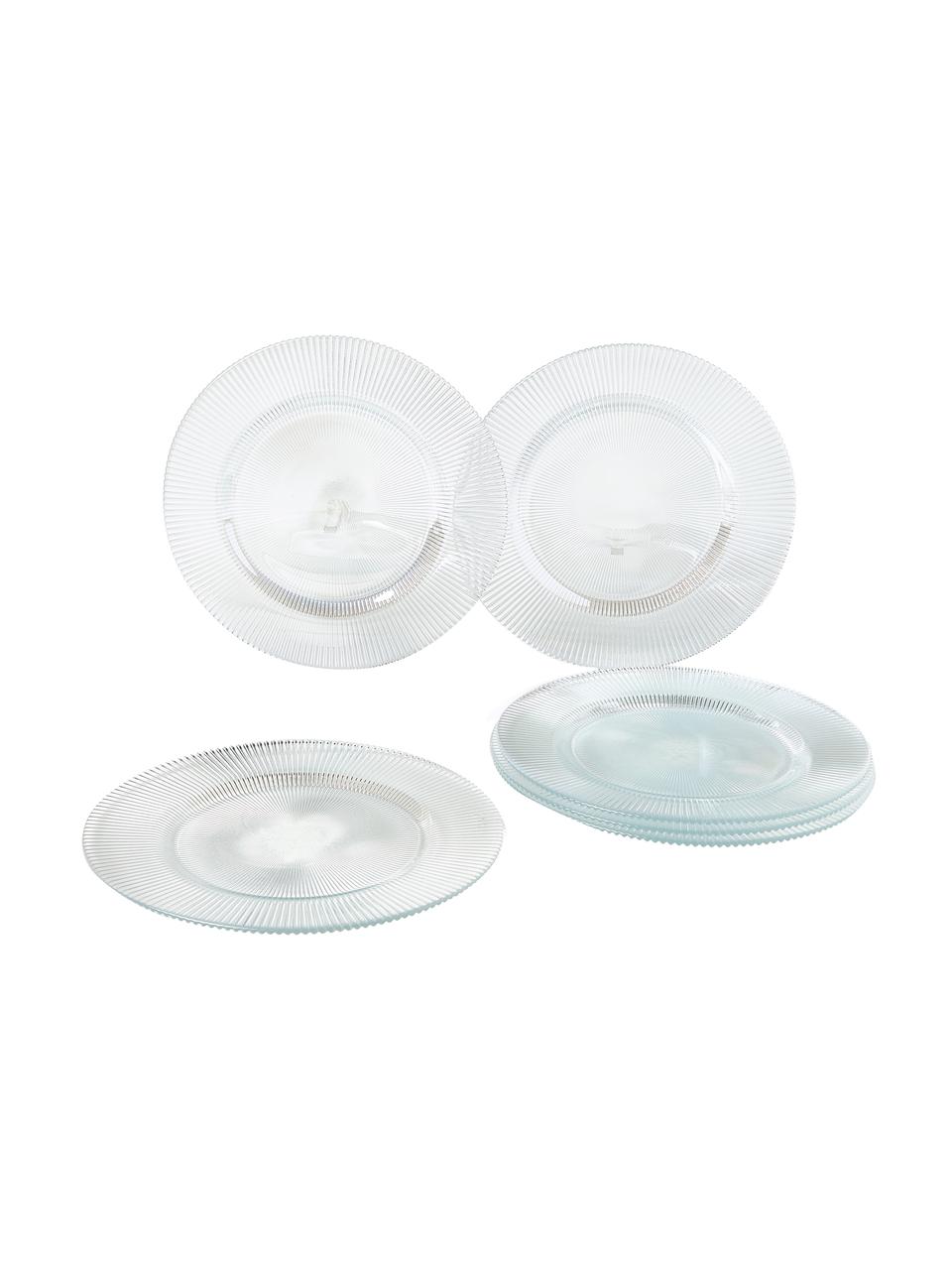 Platos llanos de vidrio con relieves Luce, 6 uds., Vidrio, Transparente, Ø 28 x Al 2 cm