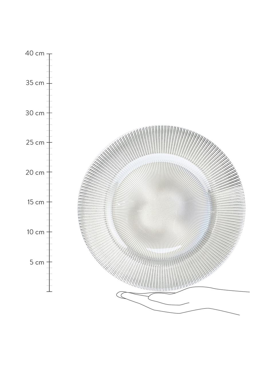 Platos llanos de vidrio con relieves Luce, 6 uds., Vidrio, Transparente, Ø 28 x Al 2 cm