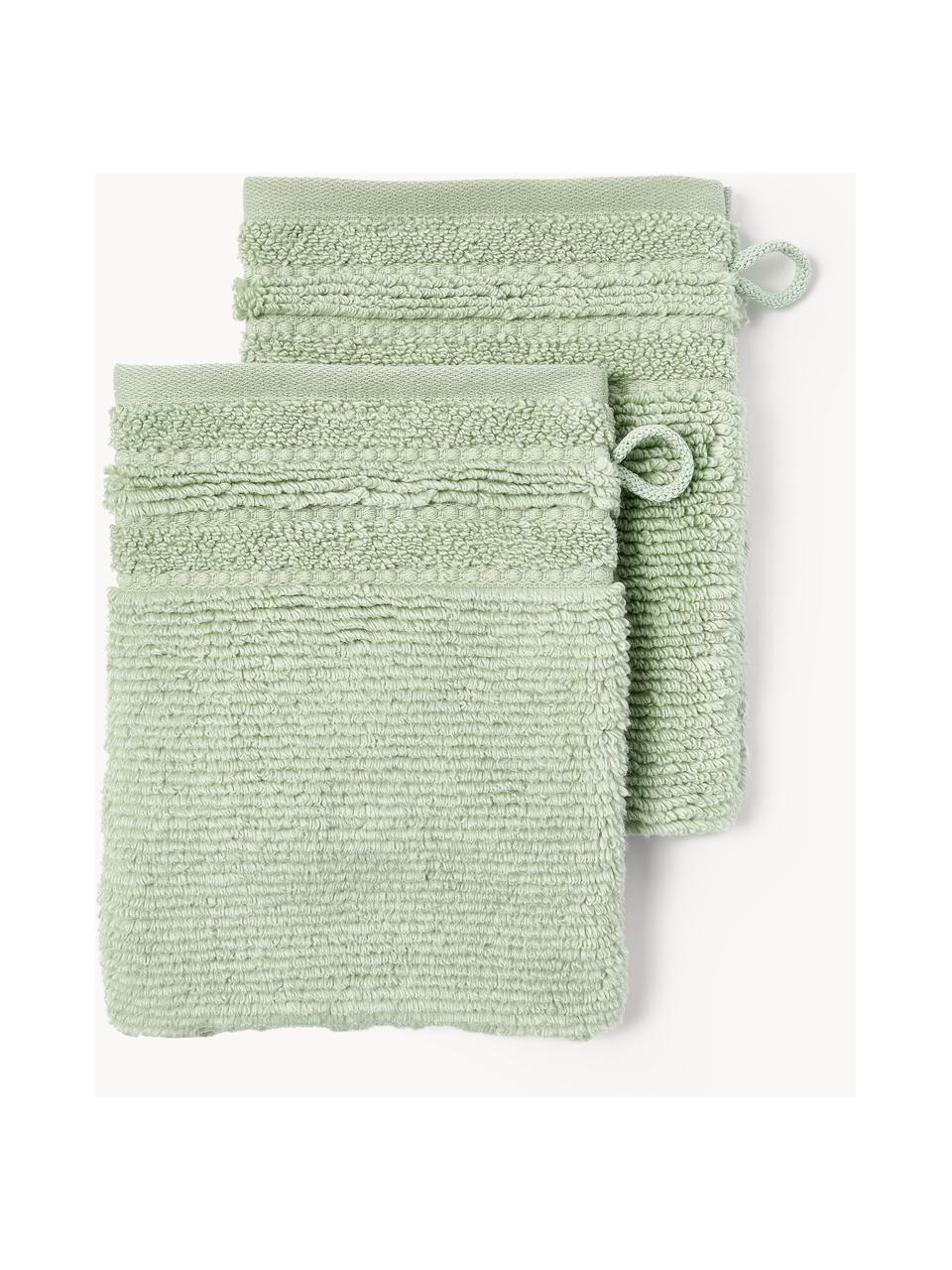 Guanti da bagno con bordo rigato Luxe 2 pz, Verde salvia, Guanti da bagno, Larg. 16 x Lung. 22 cm