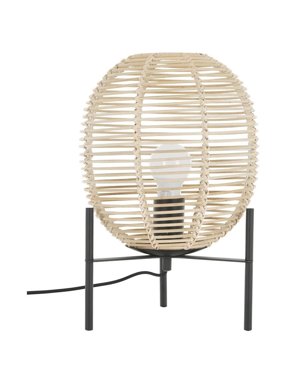 Lámpara de mesa de ratán Wasa, Pantalla: ratán, Cable: cubierto en tela, Beige, negro, Ø 26 x Al 38 cm