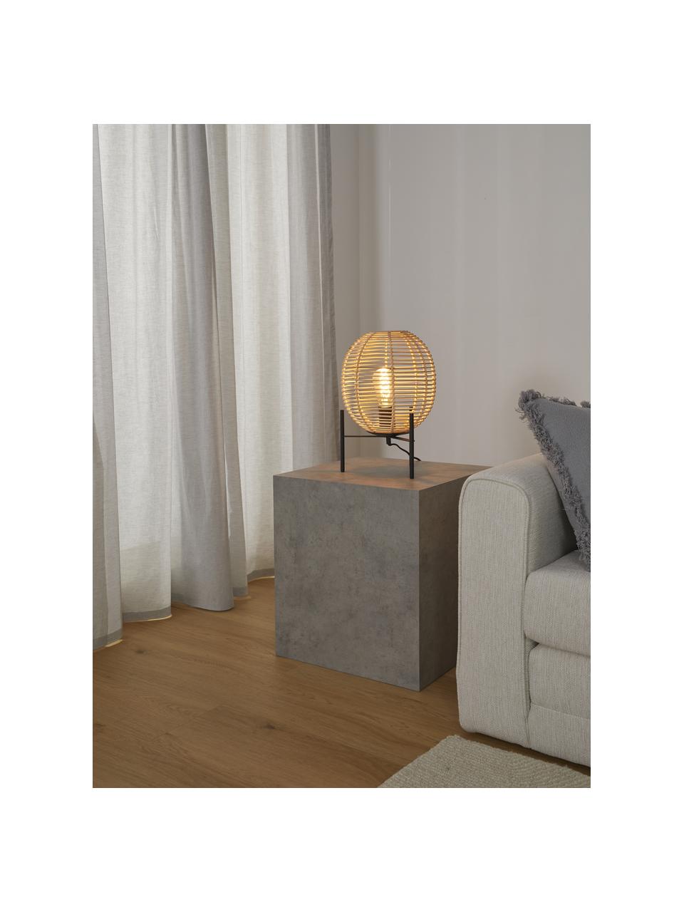 Lampa stołowa z rattanu Wasa, Beżowy, czarny, Ø 26 x W 38 cm