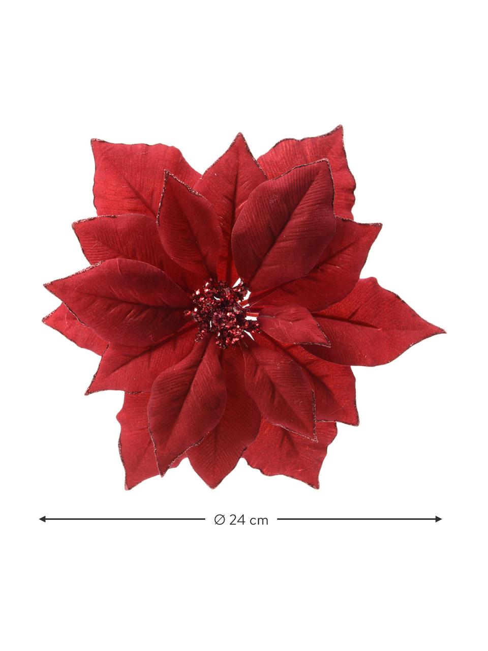 Adornos navideños Poinsettia, 2 uds., Poliéster, Rojo, Ø 24 x Al 7 cm
